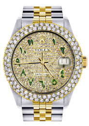 Diamond Gold Rolex Watch For Men 16233 | 36Mm | Diamond Green Arabic Dial | Two Row 4.25 Carat Bezel | Jubilee Band
