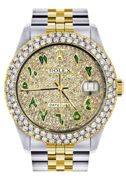 Diamond Gold Rolex Watch For Women 16233 | 36Mm | Diamond Green Arabic Dial | Two Row 4.25 Carat Bezel | Jubilee Band
