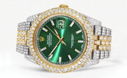 Womens Diamond Iced Out Rolex Datejust 41 | 25 Carats Of Diamonds | Custom Green Diamond Dial | Two Tone | Two Row | Jubilee Band