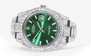 Diamond Iced Out Rolex Datejust 41 | 25 Carats Of Diamonds | Green Diamond Dial | Two Row | Oyster Band