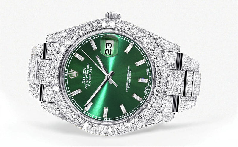 Diamond Iced Out Rolex Datejust 41 | 25 Carats Of Diamonds | Green Diamond Dial | Two Row | Oyster Band