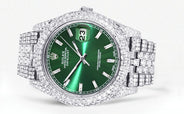 Womens Diamond Iced Out Rolex Datejust 41 | 25 Carats Of Diamonds | Custom Green Diamond Dial | Two Row | Jubilee Band