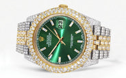 Diamond Iced Out Rolex Datejust 41 | 25 Carats Of Diamonds | Custom Green Diamond Dial | Two Tone | Two Row | Jubilee Band