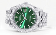 Diamond Iced Out Rolex Datejust 41 | 25 Carats Of Diamonds | Custom Green Diamond Dial | Two Row | Jubilee Band