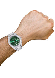 Diamond Iced Out Rolex Datejust 41 | 25 Carats Of Diamonds | Custom Green Diamond Dial | Two Row | Jubilee Band