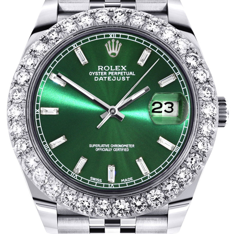 Rolex Datejust 41 Watch | 41 MM | Custom Green Baguette Diamond Dial | Jubilee Band