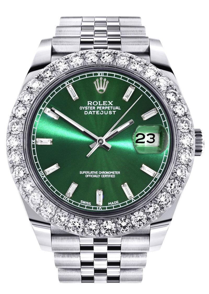 Rolex Datejust 41 Watch | 41 MM | Custom Green Baguette Diamond Dial | Jubilee Band