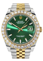 Rolex Datejust 41 Watch | 41 MM | 18K Yellow Gold & Stainless Steel | Custom Green Baguette Diamond Dial | Jubilee Band