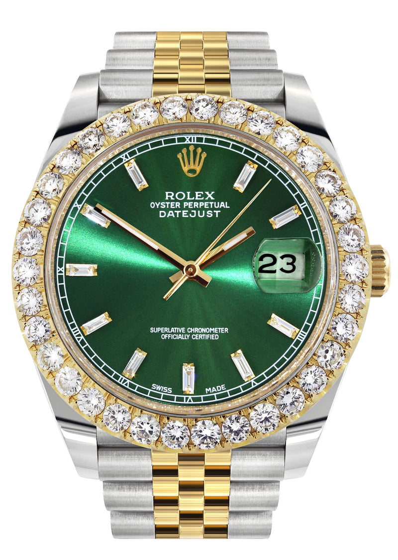 Rolex Datejust 41 Watch | 41 MM | 18K Yellow Gold & Stainless Steel | Custom Green Baguette Diamond Dial | Jubilee Band