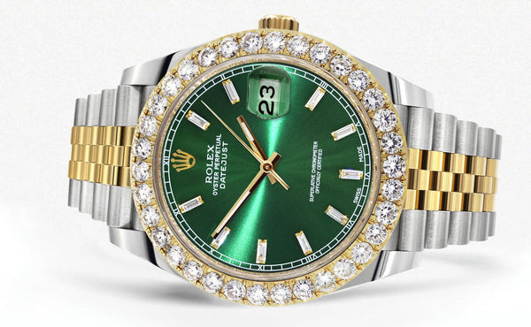 Rolex Datejust 41 Watch | 41 MM | 18K Yellow Gold & Stainless Steel | Custom Green Baguette Diamond Dial | Jubilee Band