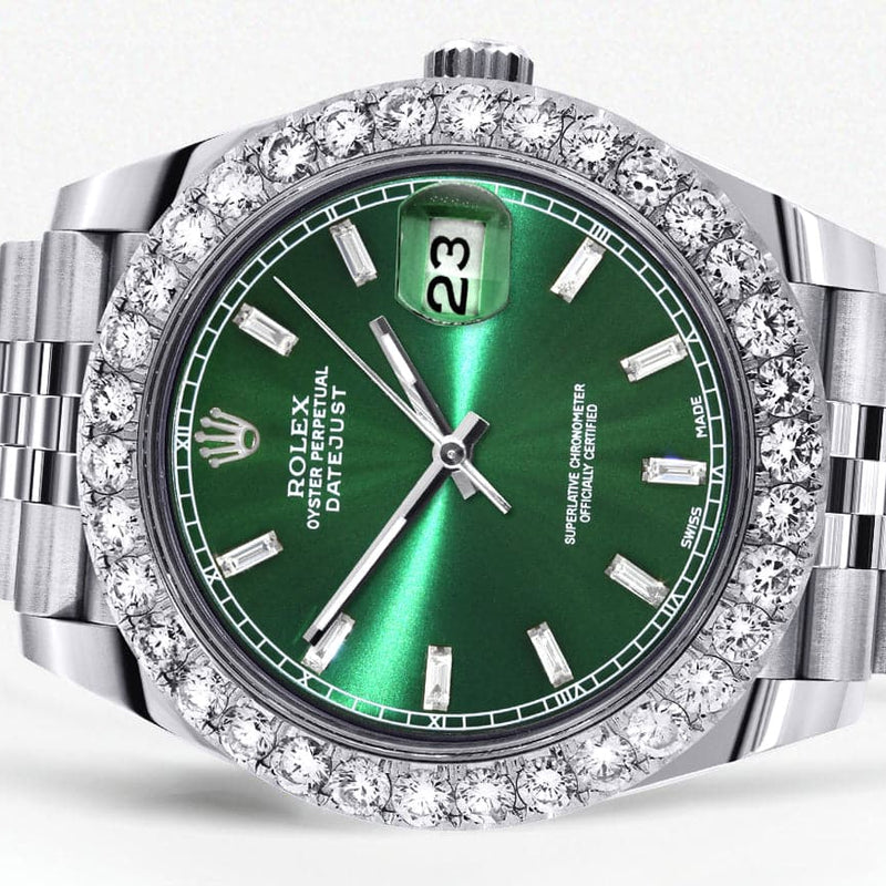 Rolex Datejust 41 Watch | 41 MM | Custom Green Baguette Diamond Dial | Jubilee Band