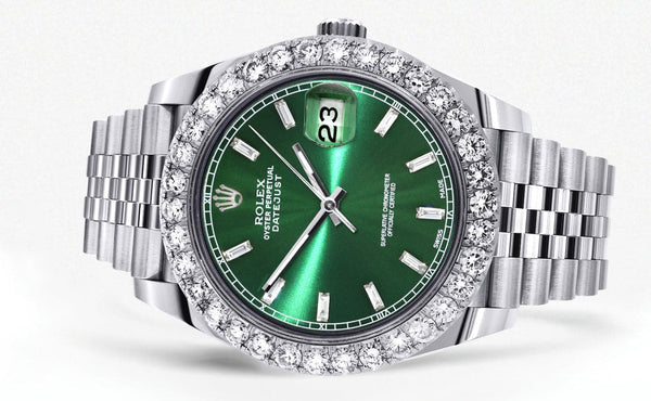 Rolex Datejust 41 Watch | 41 MM | Custom Green Baguette Diamond Dial | Jubilee Band