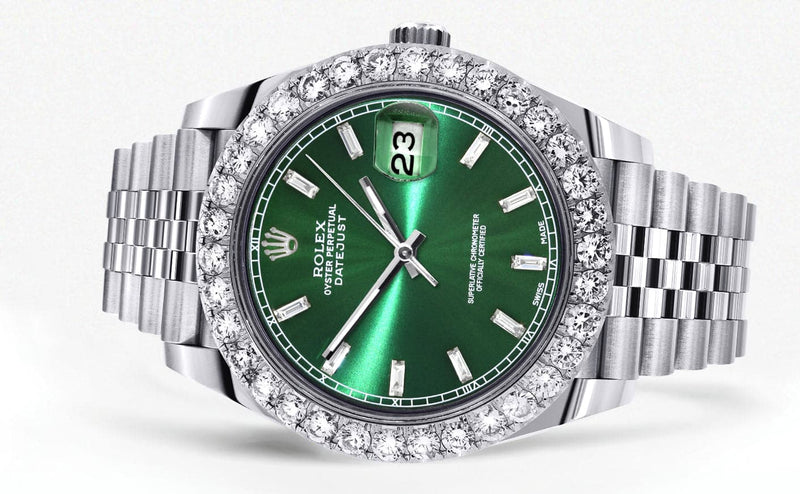 Rolex Datejust 41 Watch | 41 MM | Custom Green Baguette Diamond Dial | Jubilee Band