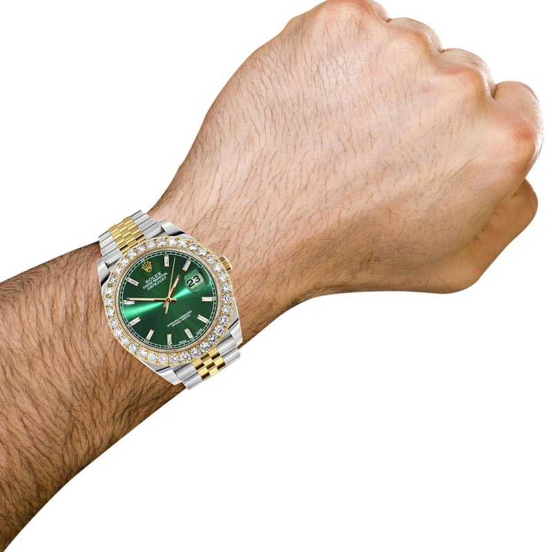 Rolex Datejust 41 Watch | 41 MM | 18K Yellow Gold & Stainless Steel | Custom Green Baguette Diamond Dial | Jubilee Band