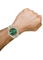 Rolex Datejust 41 Watch | 41 MM | 18K Yellow Gold & Stainless Steel | Custom Green Baguette Diamond Dial | Jubilee Band