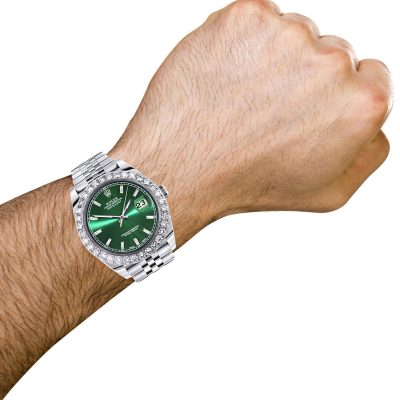 Rolex Datejust 41 Watch | 41 MM | Custom Green Baguette Diamond Dial | Jubilee Band