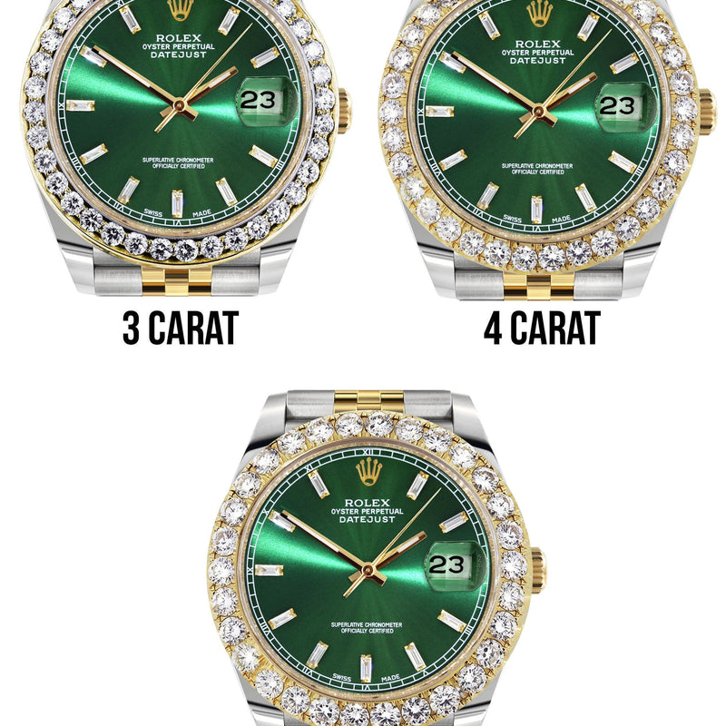 Rolex Datejust 41 Watch | 41 MM | 18K Yellow Gold & Stainless Steel | Custom Green Baguette Diamond Dial | Jubilee Band