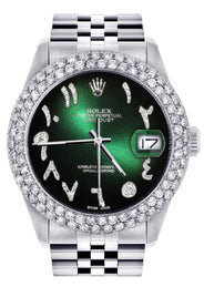 Mens Rolex Datejust Watch 16200 | 36Mm | Green Black Arabic Diamond Dial | Two Row 4.25 Carat Bezel | Jubilee Band