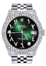 Womens Rolex Datejust Watch 16200 | 36Mm | Green Black Arabic Diamond Dial | Two Row 4.25 Carat Bezel | Jubilee Band