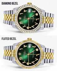 Gold & Steel Rolex Datejust Watch 16233 for Men  | 36Mm | Green Black Arabic Diamond Dial | Jubilee Band