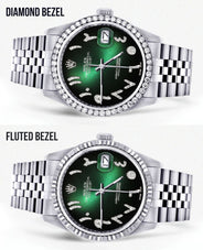 Diamond Mens Rolex Datejust Watch 16200 | 36Mm | Green Black Arabic Diamond Dial | Jubilee Band