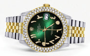 Diamond Gold Rolex Watch For Women 16233 | 36Mm | Green Black Arabic Diamond Dial | Two Row 4.25 Carat Bezel | Jubilee Band