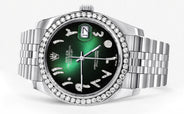 116200 | Hidden Clasp | Diamond Rolex Datejust Watch | 36Mm | Green Black Arabic Diamond Dial | Jubilee Band