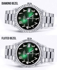 Diamond Mens  Rolex Datejust Watch 16200 | 36Mm | Green Black Arabic Diamond Dial | Oyster Band