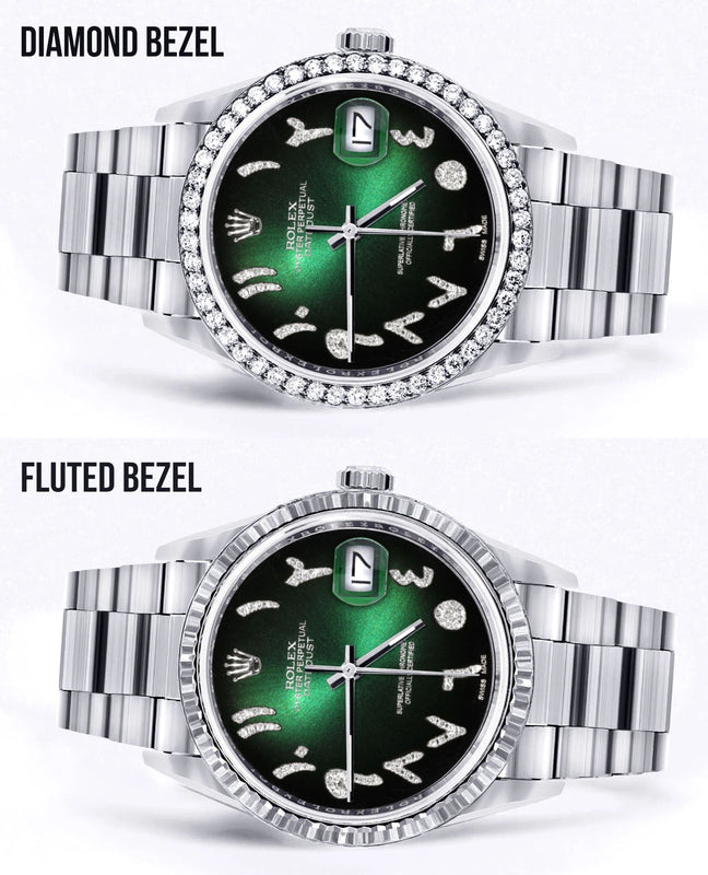 Diamond Mens  Rolex Datejust Watch 16200 | 36Mm | Green Black Arabic Diamond Dial | Oyster Band