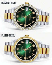 Gold & Steel Rolex Datejust Watch 16233 for Men | 36Mm | Green Black Arabic Diamond Dial | Oyster Band