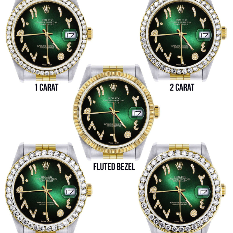 Gold & Steel Rolex Datejust Watch 16233 for Men  | 36Mm | Green Black Arabic Diamond Dial | Jubilee Band