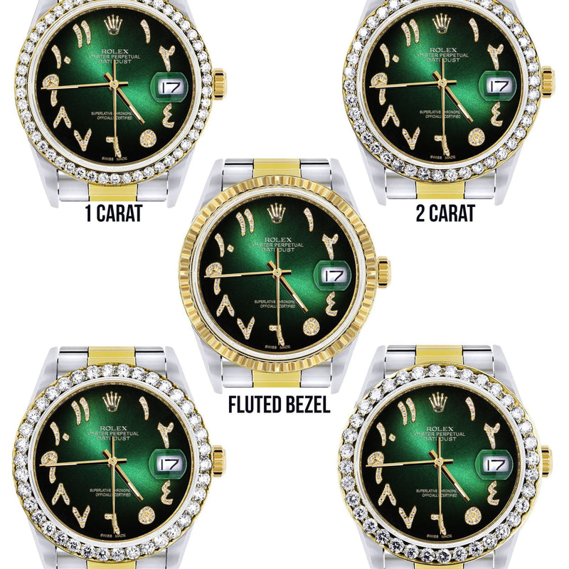 Gold & Steel Rolex Datejust Watch 16233 for Men | 36Mm | Green Black Arabic Diamond Dial | Oyster Band