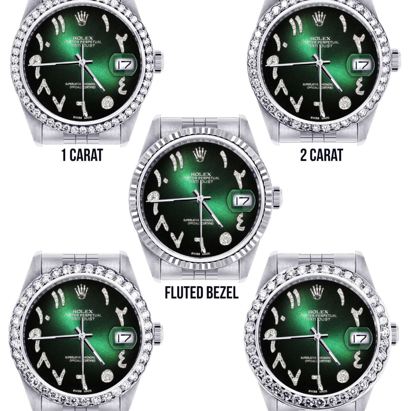 Diamond Mens Rolex Datejust Watch 16200 | 36Mm | Green Black Arabic Diamond Dial | Jubilee Band