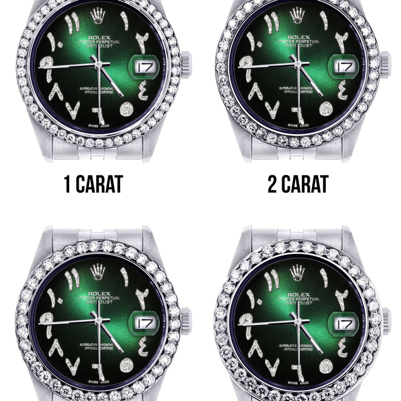 116200 | Hidden Clasp | Diamond Rolex Datejust Watch | 36Mm | Green Black Arabic Diamond Dial | Jubilee Band