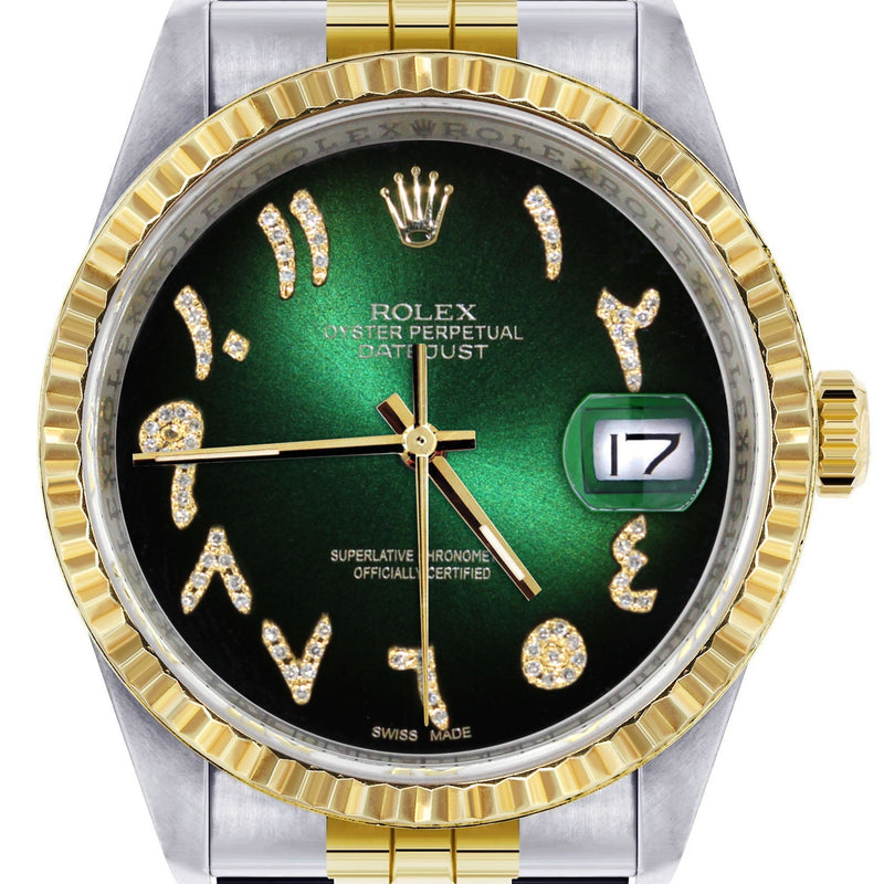 Womens Rolex Datejust Watch 16233 Two Tone | 36Mm | Green Black Arabic Dial | Fluted Bezel | Jubilee Band