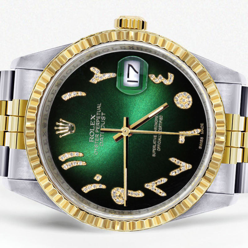 Womens Rolex Datejust Watch 16233 Two Tone | 36Mm | Green Black Arabic Dial | Fluted Bezel | Jubilee Band
