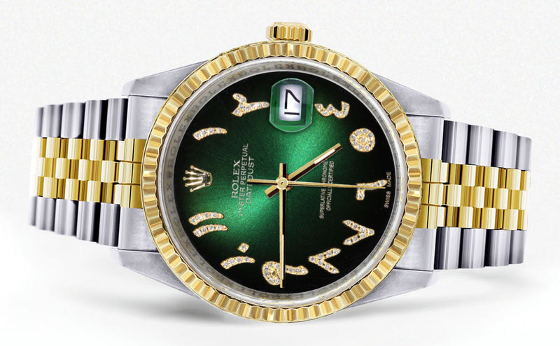 Womens Rolex Datejust Watch 16233 Two Tone | 36Mm | Green Black Arabic Dial | Fluted Bezel | Jubilee Band