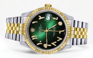 Mens Rolex Datejust Watch 16233 Two Tone | 36Mm | Green Black Arabic Dial | Jubilee Band