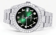 Iced Out Rolex Datejust 36 MM | Stainless Steel | 16.5 Carats of Diamonds | Green Black Arabic Diamond Dial | Oyster Band | Model 116200
