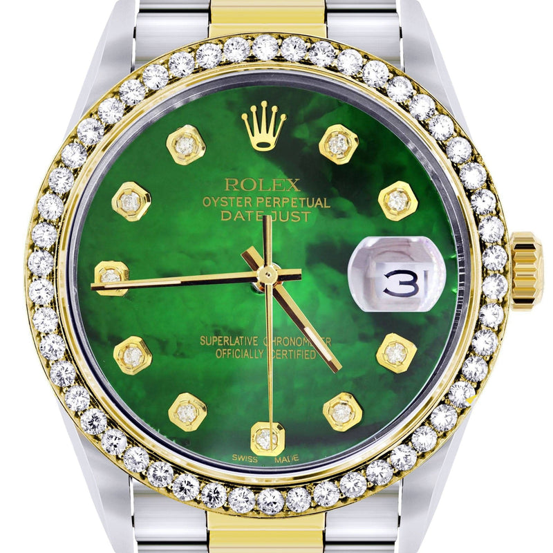Diamond Rolex Datejust for Men 16233 Two Tone | 36MM | Green Diamond Mother Of Pearl Dial | Oyster Band