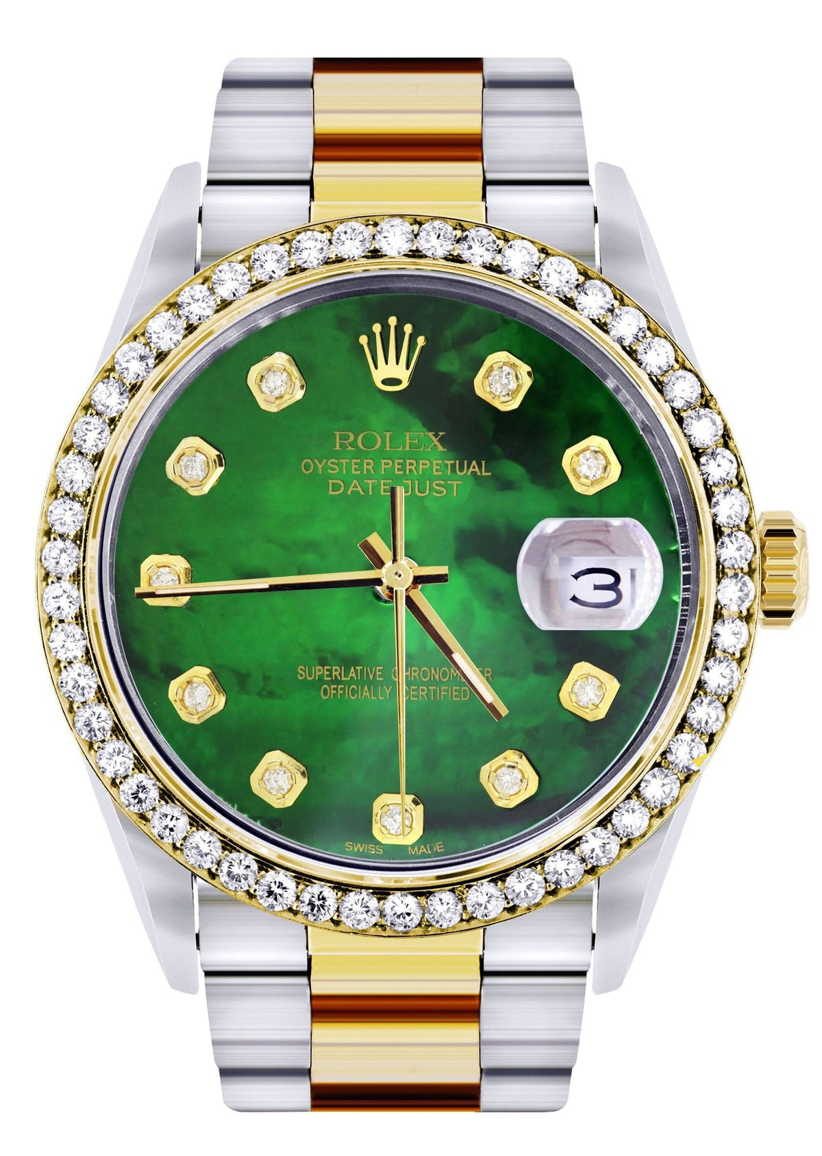 Diamond Rolex Datejust for Men 16233 Two Tone | 36MM | Green Diamond Mother Of Pearl Dial | Oyster Band