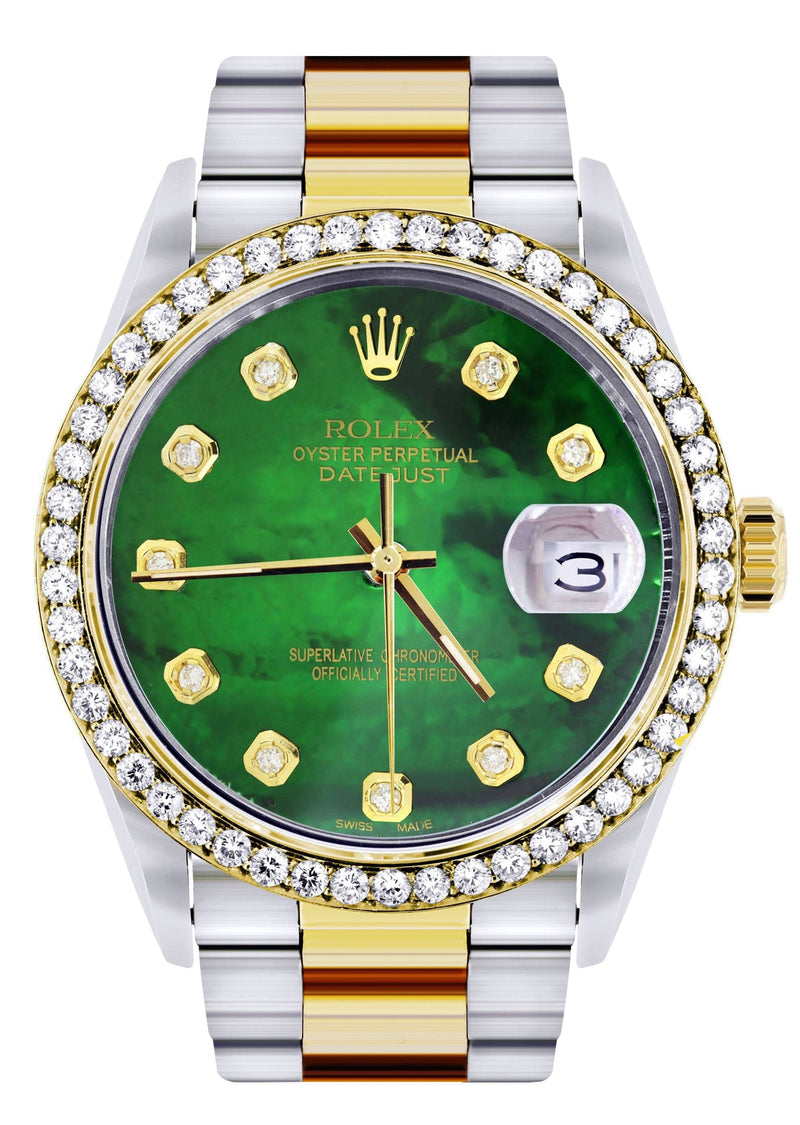 Diamond Rolex Datejust for Men 16233 Two Tone | 36MM | Green Diamond Mother Of Pearl Dial | Oyster Band