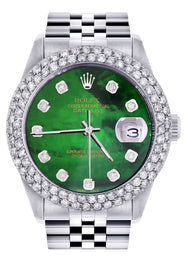 Womens Rolex Datejust Watch 16200 | 36Mm | Green Mother of Pearl Dial | Two Row 4.25 Carat Bezel | Jubilee Band