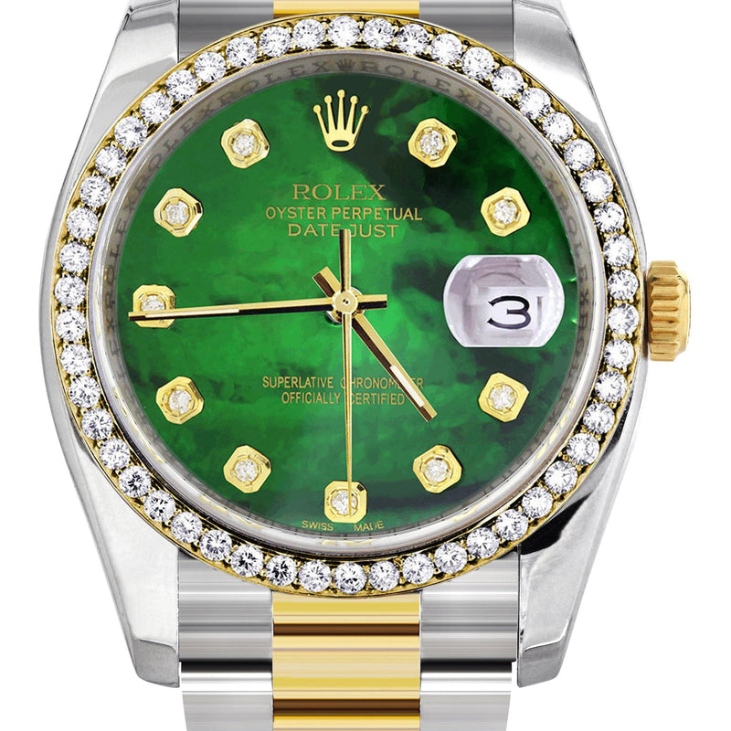 116233 | Diamond Gold Rolex Watch For Men | 36Mm | Green Mother Of Pearl Dial | Oyster Band
