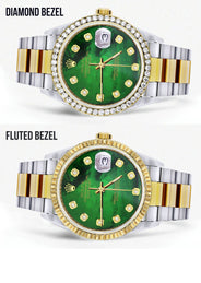 Diamond Rolex Datejust for Men 16233 Two Tone | 36MM | Green Diamond Mother Of Pearl Dial | Oyster Band