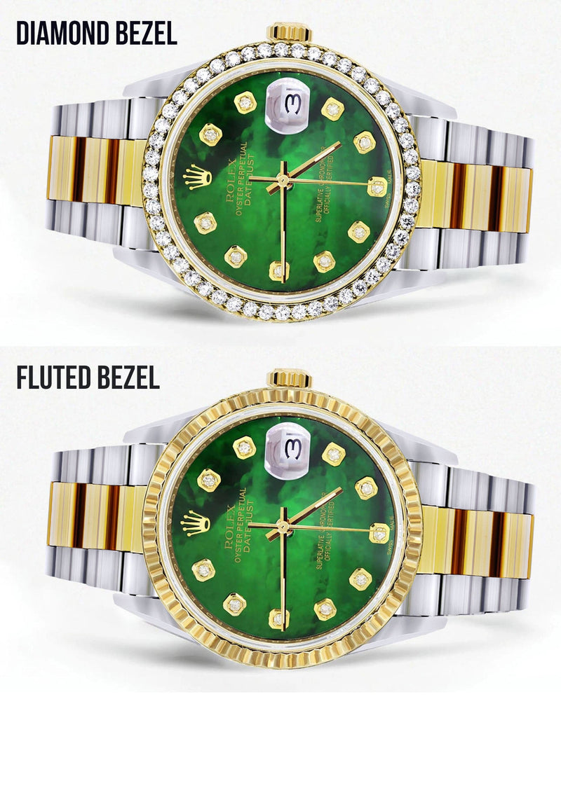 Diamond Rolex Datejust for Men 16233 Two Tone | 36MM | Green Diamond Mother Of Pearl Dial | Oyster Band