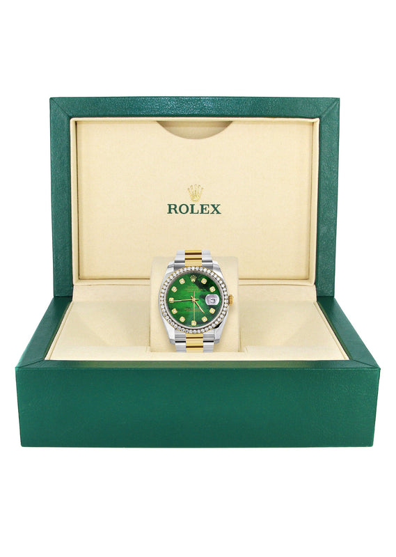 116233 | Diamond Gold Rolex Watch For Men | 36Mm | Green Mother Of Pearl Dial | Oyster Band