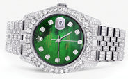 Iced Out Rolex Datejust 36 MM | Stainless Steel | 16.5 Carats of Diamonds | Green Mother of Pearl Diamond Dial | Jubilee Band | Model 116200