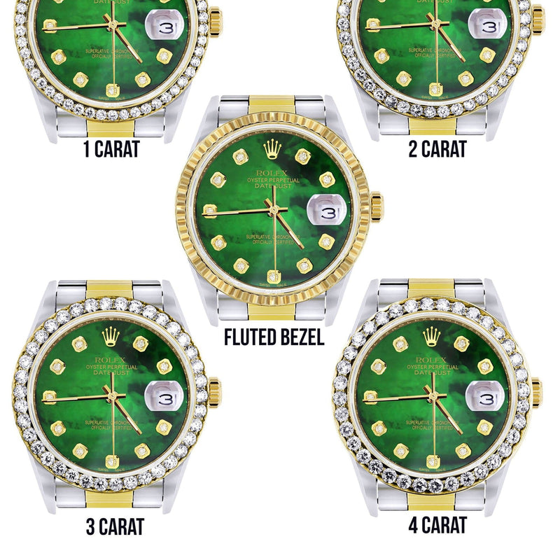 Diamond Rolex Datejust for Men 16233 Two Tone | 36MM | Green Diamond Mother Of Pearl Dial | Oyster Band