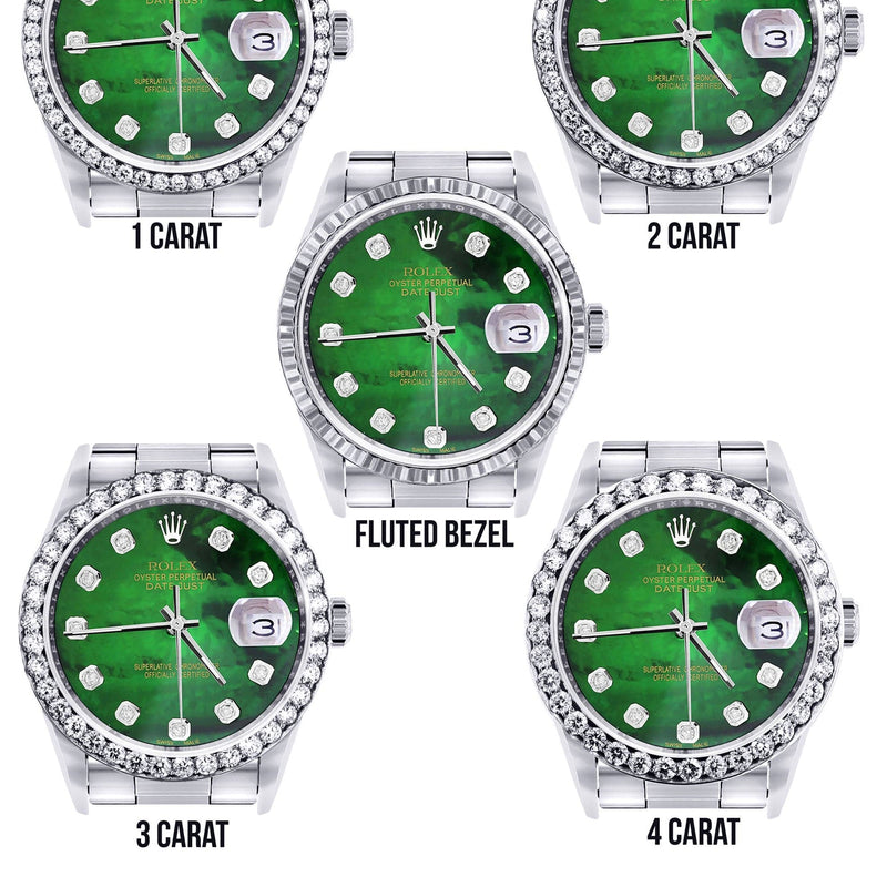 Diamond Mens Rolex Datejust Watch 16200 | 36Mm | Green Diamond Mother Of Pearl Dial | Oyster Band